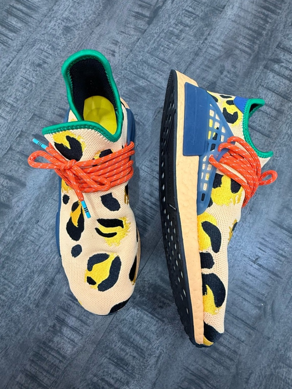 adidas MEN’S Leopard Print Sneakers in Yellow, Orange & Green